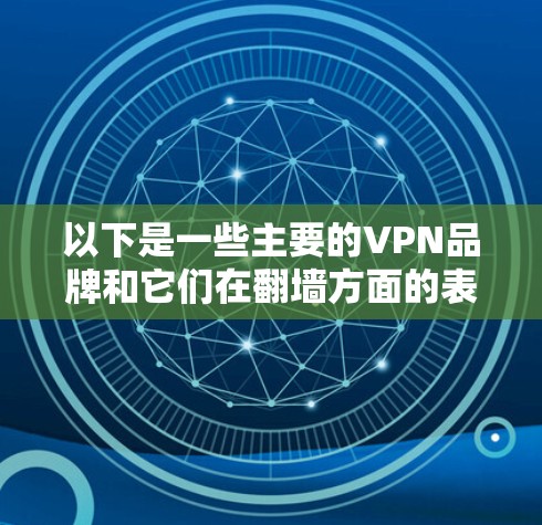 以下是一些主要的VPN品牌和它们在翻墙方面的表现