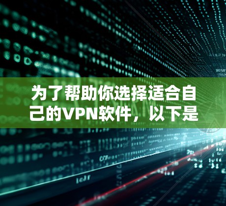 为了帮助你选择适合自己的VPN软件，以下是综合考虑的因素和推荐