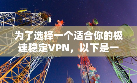 为了选择一个适合你的极速稳定VPN，以下是一些关键点和推荐